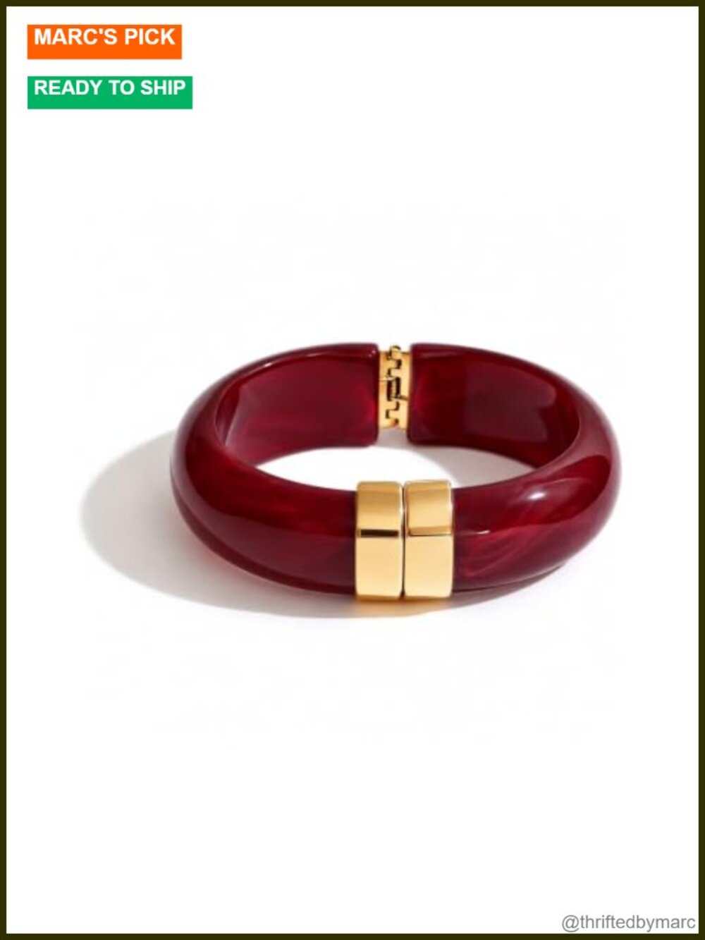 Chunky Resin Bangle Bracelet with 18K Gold Plated Stainless Steel Accents